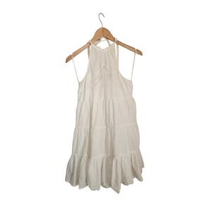 Urban Outfitters White Halter Mini Dress Eyelet Embroidery Tiered Boho Size S